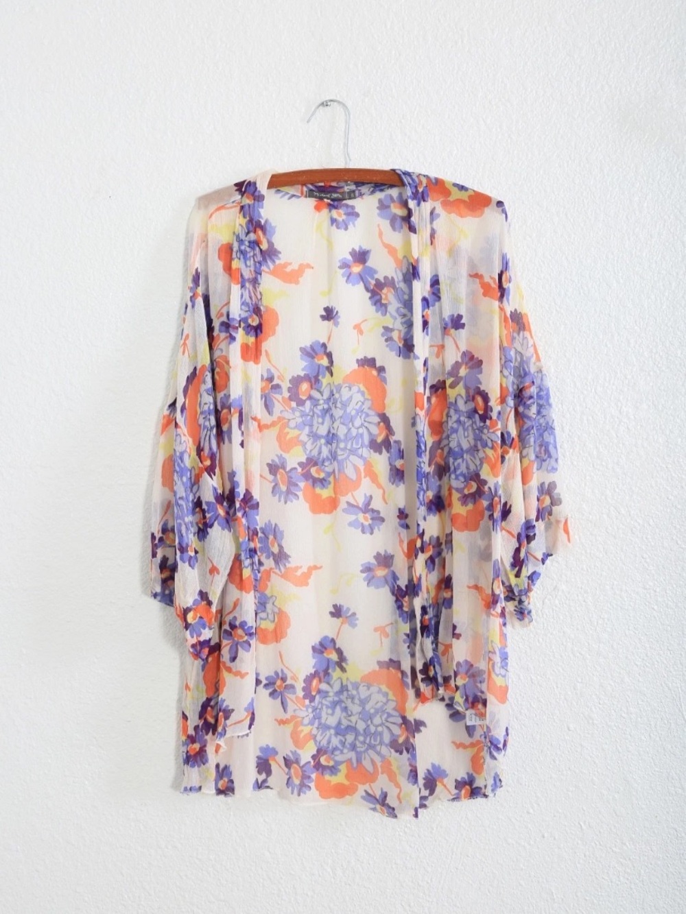 Michael Stars purple + orange sheer floral kimono Sz. OS